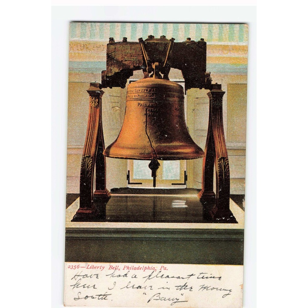 Vintage 1908 Liberty Bell Philadelphia PA Postcard Broad Street Station Postmark